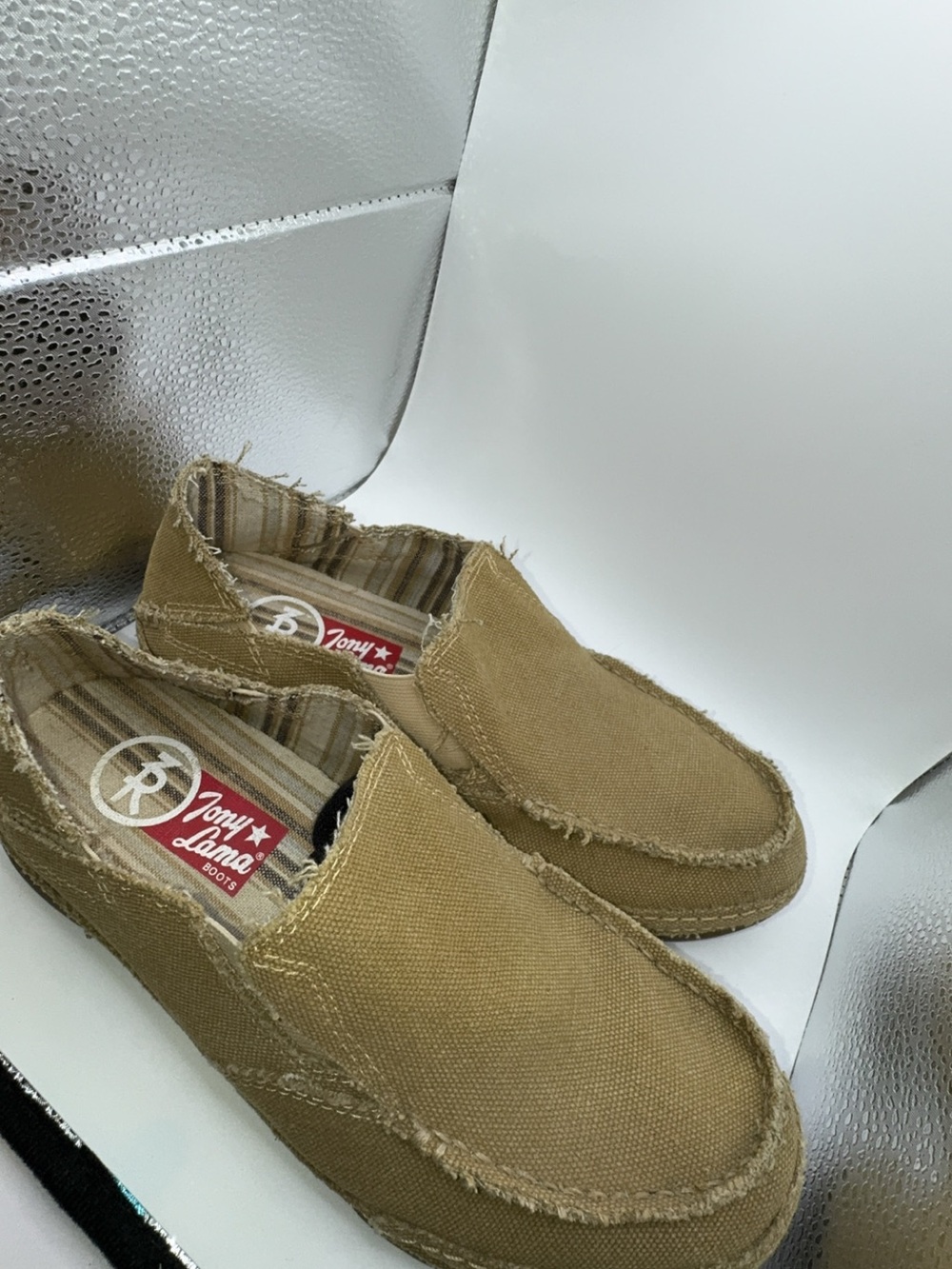 Tony Lama Men’s Slip-On Loafers in Tan Canvas